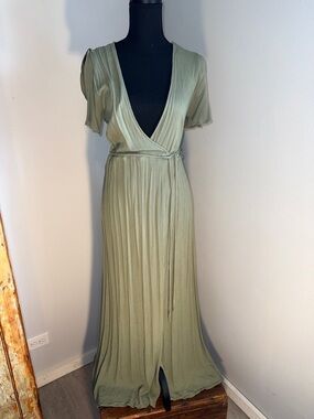 Elegant Sage Green Wrap Maxi  Women's Dress